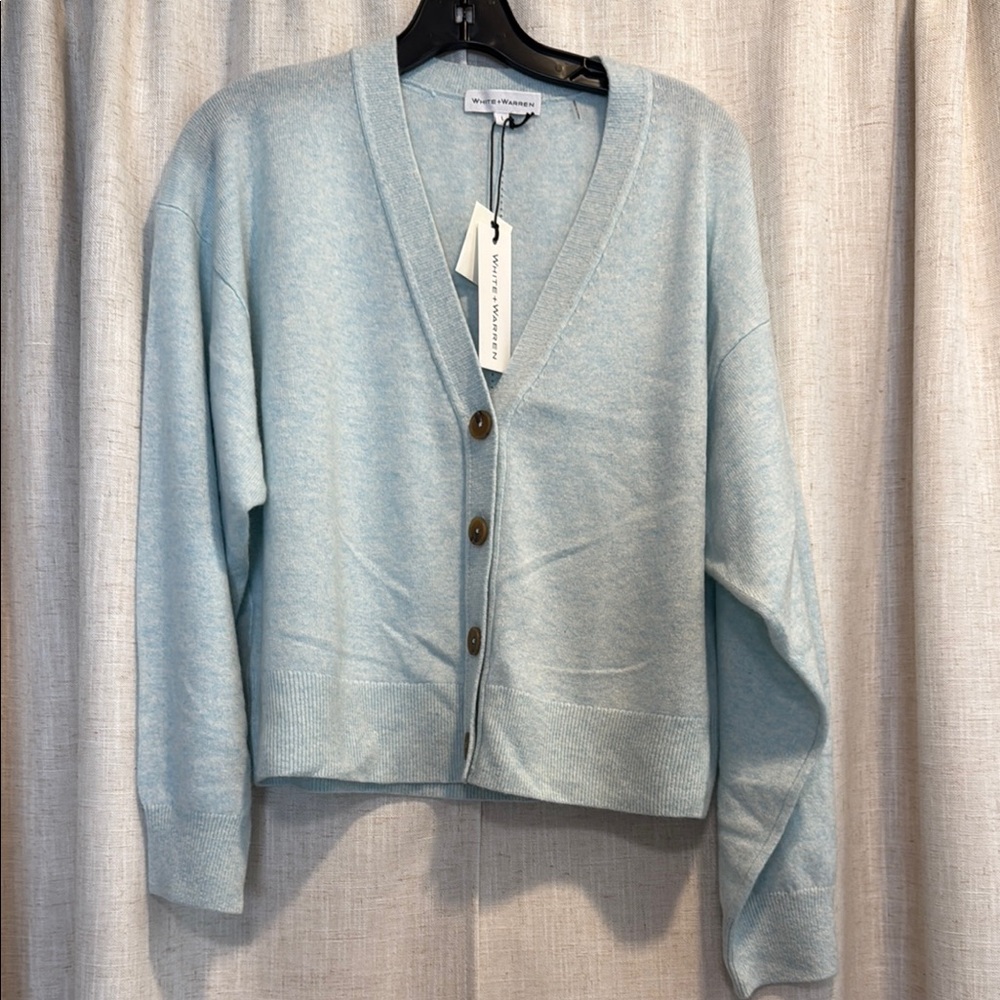 White+Warren Cashmere Button Cardigan in Tidal Pool Heather